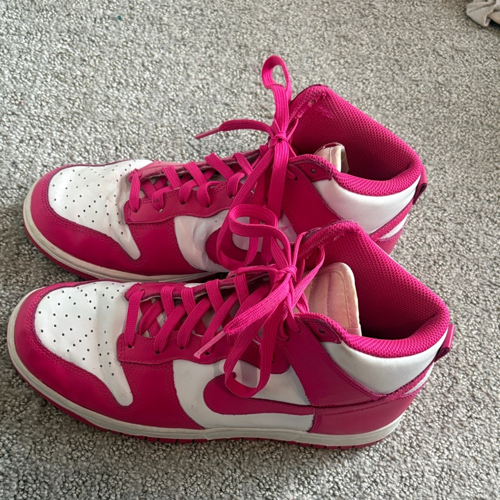 Nike Women's Pink and White High-Top Sneakers